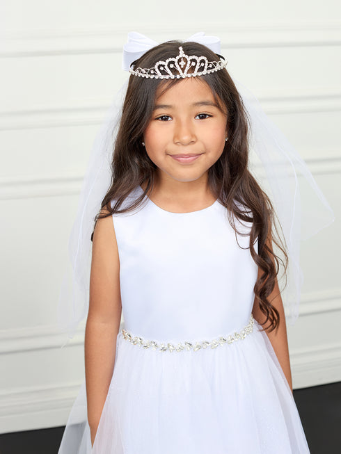 Girls Gorgeous Hanging Cross Tiara with Double Layered Veil
